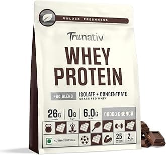 Trunativ Pro Blend Whey Protein Powder Isolate & Concentrate | 100% Light & Clean Protein Powder | 26g Protein | 6g BCAA | 12.52g EAA | No added sugar | Choco Crunch 2lbs (907g)