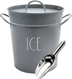 Ice Bucket with Scoop - Stainless Steel Bucket with Handle, Lid and Ice Scooper - 4 Qt. Storage Bin for Ice Cubes for Bars, Parties, Backyard Barbeques, Picnics, and Camping (Grey)