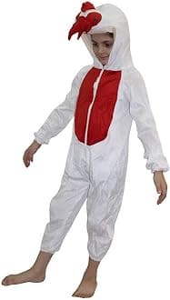 Kaku Fancy Dresses Fleece Cock Bird Costume For Kids - White & Red, 3-4 Years | Animal Fancy Dress For Boys & Girls