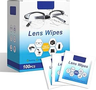 Necomi Lens Cleaning Wipes, 100 Pack Pre- Lens Wipes for Eyeglasses, Moistened Individually Wrapped Sracth-Free Streak-Free Eye Glasses Cleaner Wipes for Camera Lens, Sunglass, Goggles