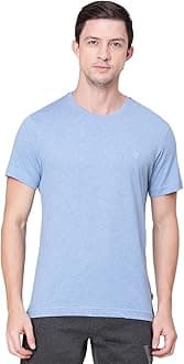 Van Heusen Athleisure Men Regular Fit T-Shirt - Cotton Rich - Smart Tech, Easy Stain Release, Anti Stat, Ultra Soft, Moisture Wicking_60021_Sky Melange_M