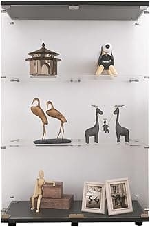 LFT HUIMEI2Y Glass Display Cabinet 3-Shelf with Double Door, Curio Cabinets Fast Installation in 30 Mins, 5mm Tempered Glass Floor Standing Bookshelf for Bedroom, Living Room 49.1”x 31.7”x 14.4” Black