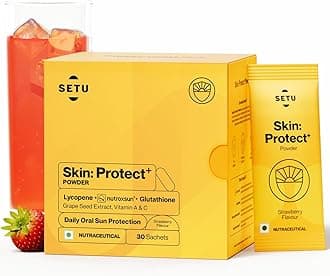Setu Skin Protect - Drinkable Sunshield with Plant Based NutroxSun & Glutathione for Advanced Sun Protection | Boosts UV Tolerance, Reduces Pigmentation & Photoaging (30 Sachets, Strawberry)