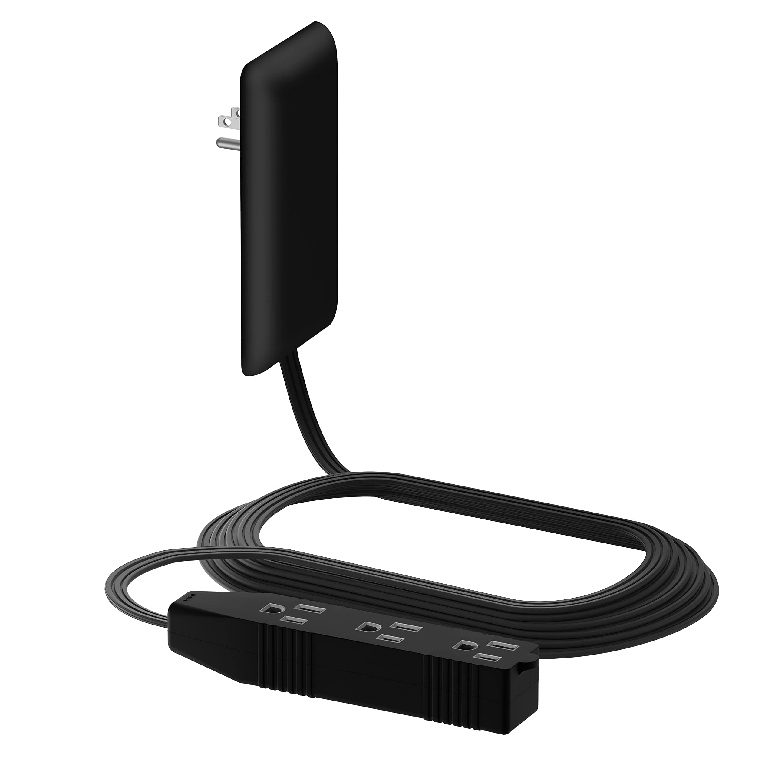 Flat-Face Outlet Extender with 3 Receptacles, Ultra-Thin Wall Plate Plug with Cord Extender and 3-Outlet Power Strip, 8ft Cord, LWE8-315-BK, Black