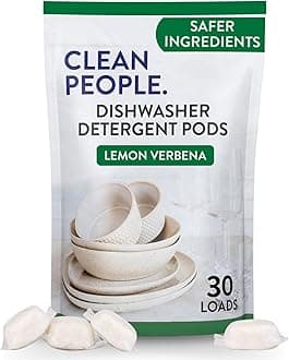 THE CLEAN PEOPLE Dishwasher Pods - Cuts Grease & Rinses Sparkling - Residue-Free - Phosphate Free Dishwashing Pods - Lemon, 30 Pack