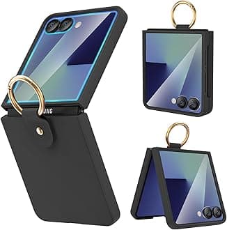 for Galaxy Z-Flip-7 Slim Case with Ring, Hard PC Anti-Scratches Z flip7 Case with Screen Protector, Full Body Protection Phone Cover for Samsung Galaxy Z Flip 7, Black
