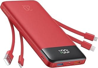 20000mAh Portable Charger with Built in Cables, 22.5W Travel Power Bank Fast Charging, USB C Cell Phone Battery Pack for iPhone 16/15/14/13/12/11 Series, iPad, Samsung, Android, Tablet