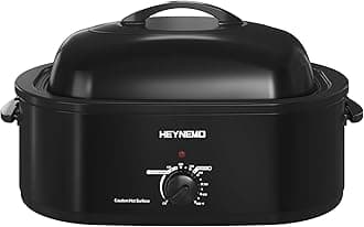 20 Quart Roaster Oven with Self-Basting Lid, Electric Turkey Roaster Oven with Defrost & Warm Function, Adjustable Temperature, Removable Pan & Rack, Stainless Steel, Black