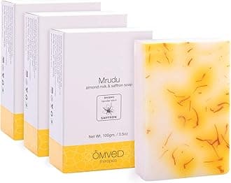 Omved MRUDU Almond Milk and Saffron Nourishing Ayurvedic Baby Soap - 100g (Pack of 3)