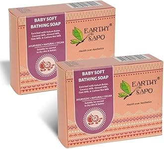 Earthy Sapo Handmade Baby Soft Bathing Soap (Coconut, Almond & Oat Milk, Kokum Butter) 100g, Pack of 2 | Natural, Gentle Bath Soap for Babies Sensitive Skin