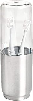 Austin Metal Covered Holder Stand, Holds Regular and Electric Toothbrushes in Master, Guest, Kid's, College Dorm Bathroom, Brushed