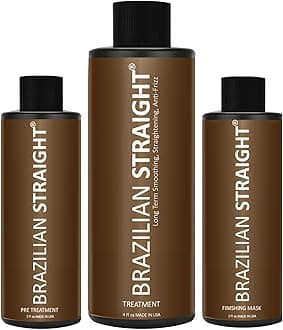 BRAZILIAN STRAIGHT Hair Straightening Cream & Keratin Treatment Kit. Organic Natural Results Straighten Smooth repairs All Hair Types & Colors Keratina Brasilera Tratamiento (Salon Grade)