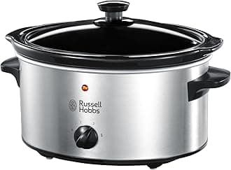 Russell Hobbs 3.5L Stainless Steel Electric Slow Cooker - Cooks upto 4 portions, 3 heat settings, high/low/keep warm, Removable ceramic pot for easy cleaning, Glass lid, Energy saving, 160W, 23200