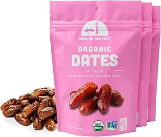 Mavuno Harvest Pitted Dates Dried Fruit Snacks | Organic Dried Dates | Healthy Snacks for Kids and Adults| Deglet Noor Dates | No Sugar Added, Vegan, Non GMO | Resealable 4 Ounce Bags, Pack of 3