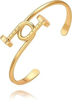 Dainty Gold Bar Bracelet for Women Simple Delicate Thin Cuff Bangle Hook Bracelet 18K Gold Plated Handmade Minimalist Jewelry