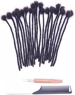 0.4cm and 0.6cm Width 4-16 Inch 10-100 Strands Options 100% Human Hair Dreadlock Extensions for Men Women Kids Full Handmade Human Loc Extensions with Needle and Comb(0.4cm, 4inch, 10Strands)