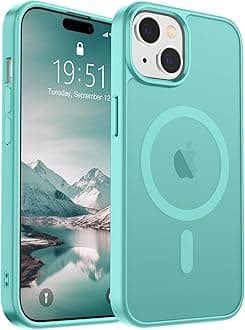 Magnetic for iPhone 15 Case (Compatible with MagSafe) (Military Grade Drop Protection) Slim Translucent Matte Shockproof with Anti-Fingerprint Phone Case, Blue Green