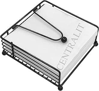 Napkin Holder for Dining Table - Square Shaped with Weighted Arm - Modern Tissue Paper Holder for Kitchen, Restaurant, Farmhouse, Gold - Diwali Decoration - Hotel Tableware (Black)