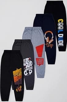 T2F Boy's Cotton Regular Fit Printed Track Pants (Pack fo 5)