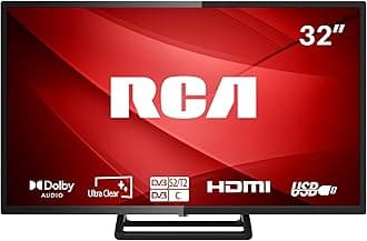 RCA RB32HDCS 32 Inch HD TV, Central Stand FreeView Dolby Digital Audio 720P LED Display, Noise Reduction Color Engine HDMI USB Monitor for PS5 Xbox, Ideal Small Screen for Bedroom or Kitchen