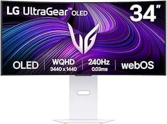 LG UltraGear OLED GX9s SMART Gaming Monitor 34GX90SA-W - WOLED UWQHD 1440p Curved 34 Inch, 240Hz, 0.03ms, HDR 400, webOS AI, Speakers, Wi-Fi, Bluetooth, DP1.4, HDMI 2.1, USB-C, White