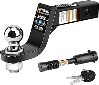 METOWARE Trailer Hitch Ball Mount with 2 in Ball, Fits 2 Inch Receiver, 7500lbs Capacity Ball Hitch , 4-Inch Drop, Hollow Shank with 5/8" Hitch Lock, Black