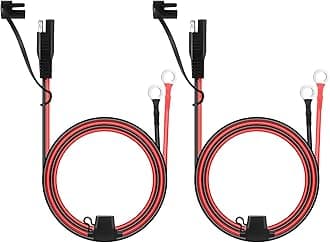 SAE Battery Connector 2 PCS 2 Pins Quick Disconnect SAE Cable SAE To O Ring Terminal Harness Power Supply For 12-24V Cars Motorbike Tractors