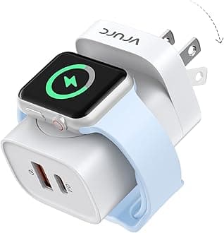 VRURC Charger for iPhone & Apple Watch, 20W USB C Fast Charging Block, 3-in-1 Compact Travel Adapter with 2 Port for iPhone 17/16/15/14/13, Wireless Magnetic for iWatch SE/11/10/9/8/7/6/5/4-White
