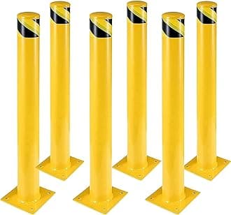 Safety Bollard 6 Packs, Garvee 48 in Height Bollard Post, 4.5 in Diameter, Yellow Safety Steel Bollard Post with 24 Anchor Bolts, for Traffic Control, Driveway Barrier, Parking Pole