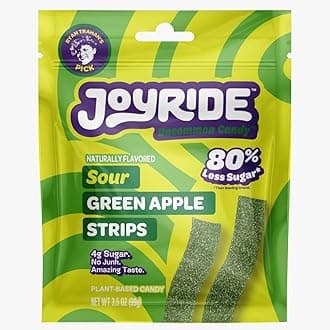 Generic Joyride Sweets sour green apple Candy Strips, 80% Less Sugar - 3.5oz, Gummy Strips, Gummy candy strips, Candy Belts, Sour Candy Strips.
