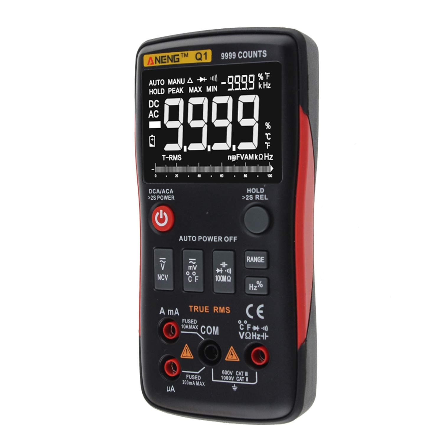 9999 Counts True RMS Multifunctional Digital Multimeter Voltmeter Ammeter Handheld Mini Universal Meter High Accuracy Measure AC/DC Voltage AC/DC Current Resistance Capacitance Frequency Duty