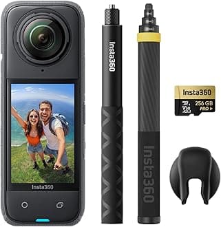 Insta360 X4 No Drone Bundle - 8K Waterproof 360 Action Camera, 4K Wide-Angle Video, Invisible Selfie Stick Effect, Removable Lens Guards, 135 Min Battery Life, AI Editing, Stabilization