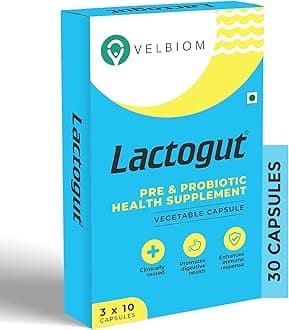 VELBIOM Lactogut Probiotics Supplement for Immunity and Digestive Health, Gut Health Multi Strain and Site-Specific Pre-Probiotic Formula Helps in IBS and IBD - 30 Capsules