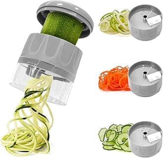 SUREWIN Spiralizer for Veggies, 3 in 1 Handheld Spiralizer Vegetable Slicer, Veggie Spiral Cutter Zucchini Spaghetti Maker Zoodle Maker Adjustable Spiral Slicer, Grey