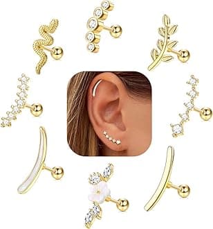 FIBO STEEL8pcs Helix Piercing Jewelry Cartilage Earrings For Women Opal CZ Shell Earrings Labret Jewelry Flower Snake Leaf Daisy Piercing Jewelry Set