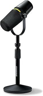 MV7+ Podcast Microphone with Stand. Enhanced Audio, LED Touch Panel, USB-C & XLR Outputs, Auto Level Mode, Digital Pop Filter, Reverb Effects, Podcasting, Streaming, Recording - Black