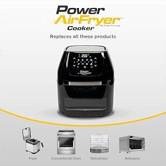 PowerXL Air Fryer Cooker 5.7L Capacity - Chip Fryer & Portable Oven - Oil Free Hot Air Fryer for Healthier Cooking - Rotating Rotisserie & Dehydrator - 1800W Black CM-001