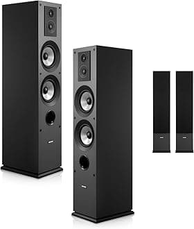 Passive Floorstanding Speakers Pair, 3-Way, Floor-Standing Tower Speakers with 0.75 in & 1 in Tweeter, 5.25 in Woofers, 145W Peak, 70Hz–20kHz Frequency Response, MDF Enclosure, for Home Audio