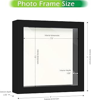 FrameWorks 8” x 8” Black Wooden Shadow Box Frame – Soft Felt Back, Tempered Glass, and Included Elegant White Ball Push Pins