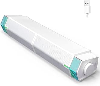 Jeecoo M20 Bluetooth Computer Speakers for PC Desktop Monitor, Gaming PC Sound Bar - Wired USB-Powered, Superb Stereo Sound, with LED Lighting (White)