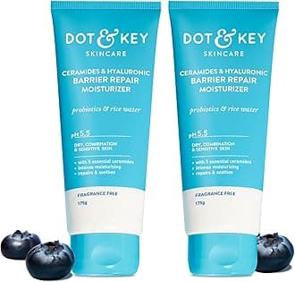Dot & Key Barrier Repair Moisturizer For Normal, Dry, Combination & Sensitive Skin | 120 Hrs Moisturization, With 5 Ceramides & Hyaluronic | Repairs Damaged Skin Barrier, Non-Comedogenic | 350g (Pack of 2,175 gms each)