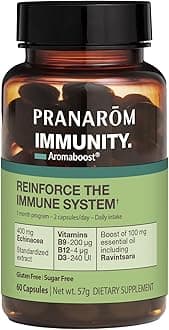 Pranarom - Aromaboost Immunity Herbal Supplement - Black Cumin, Echinacea, Vitamins B9, B12, D3, Pure Ravintsara Essential Oil for Immune Support - 60 Capsules