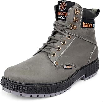 Bacca Bucci 4-Eye Artificial Suede Scott Moto Inspired Combat High top Ankle Boots for Men-Grey