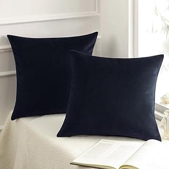 Phantoscope Pack of 2 Velvet Decorative Throw Pillow Covers Soft Solid Square Cushion Case for Couch Black 18 x 18 inches 45 x 45 cm