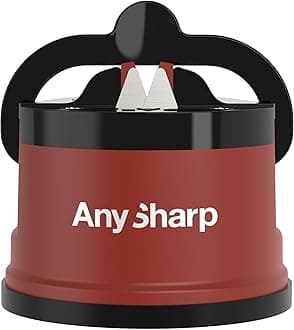 AnySharp Knife Sharpener, Hands-Free Safety, PowerGrip Suction, Safely Sharpens All Kitchen Knives, Ideal for Hardened Steel & Serrated, World's Best, Compact, One Size, Brick Red
