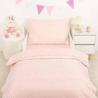 Toddler Bedding Sets for Girls, 4 Piece Soft Crib Bedding Set for Girls, Includes Comforter, Fitted Sheet, Flat Sheet and Envelope Pillowcase, Pink