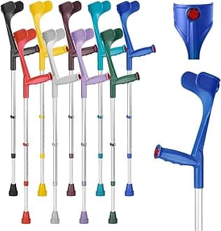 Classic Open Cuff Ergonomic Grip Elbow Crutch – Blue – Single | Lightweight Height Adjustable Economy Comfort Coloured Forearm Crutch for Adults Men & Women Mobility and Walking Aid