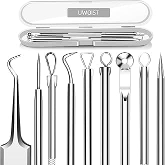 None brand 5PCS Blackhead Remover Comedone Extractor, Curved Blackhead Tweezers Kit, Professional Stainless Pimple Acne Blemish Removal Tools Kit