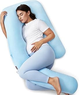 Pregnancy Pillow with Cooling Cover, Dreamlign U Pro Maternity Pillow with Adjustable Leg Pillow - Support for Back, HIPS, Belly, Legs for Pregnant Women, 50-72 Inch, Bule