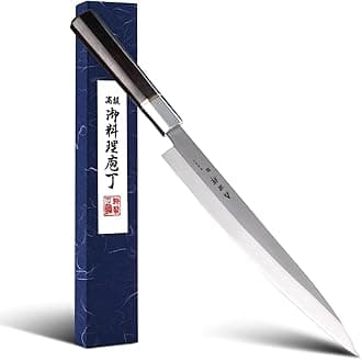 Sushi Knife 9.5 inch(240mm), Yanagiba Knife with 7Cr17MoV High Carbon Stainless Steel Blade,Octagonal Ebony Handle for Cutting Sushi & Sashimi, Fish Filleting